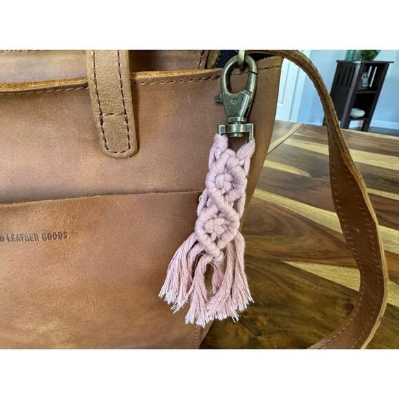 Pink Purse Charm Macrame Boho Leather Purse Accessories NEW FAST SHIP - Picture 2 of 2